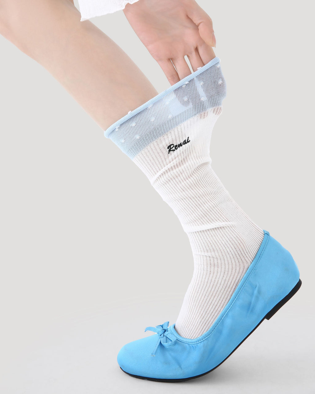 Womens Crew Socks Color Cuff Polka Dot Slouchy White Combed Cotton