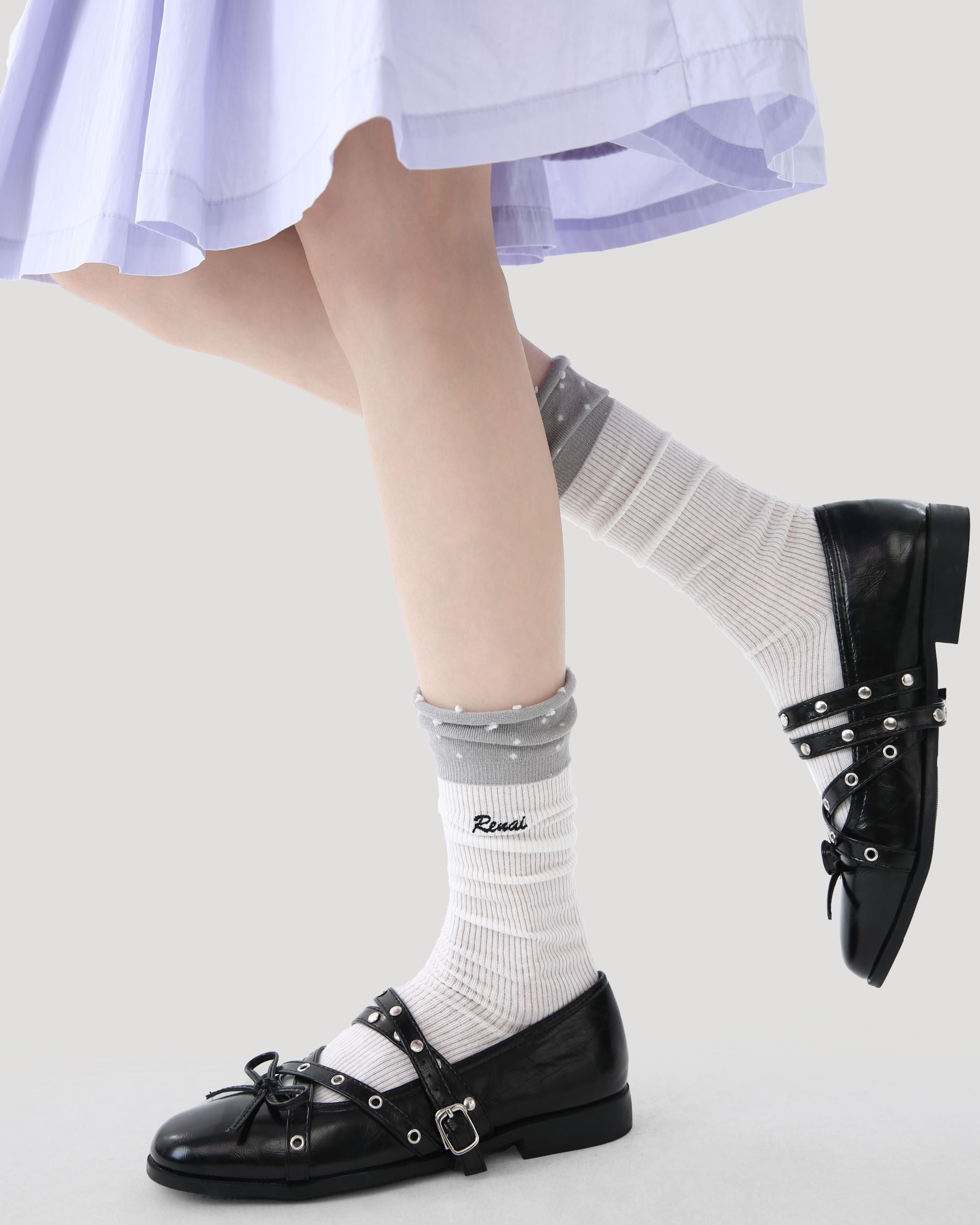 Womens Crew Socks Color Cuff Polka Dot Slouchy White Combed Cotton