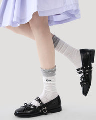 Womens Crew Socks Color Cuff Polka Dot Slouchy White Combed Cotton