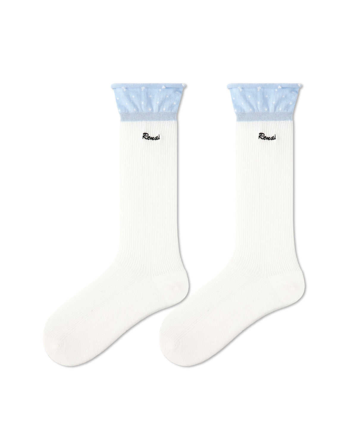 Womens Crew Socks Color Cuff Polka Dot Slouchy White Combed Cotton