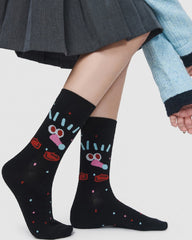 Womens Crew Socks Cute Cartoon Face Pattern Fun Casual Socks