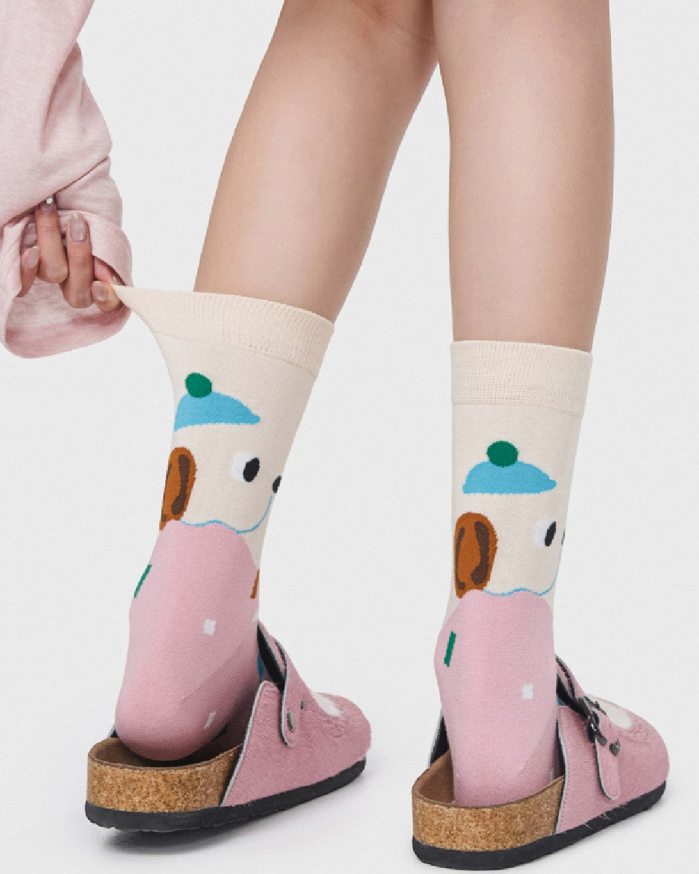 Womens Crew Socks Cute Cartoon Face Pattern Fun Casual Socks