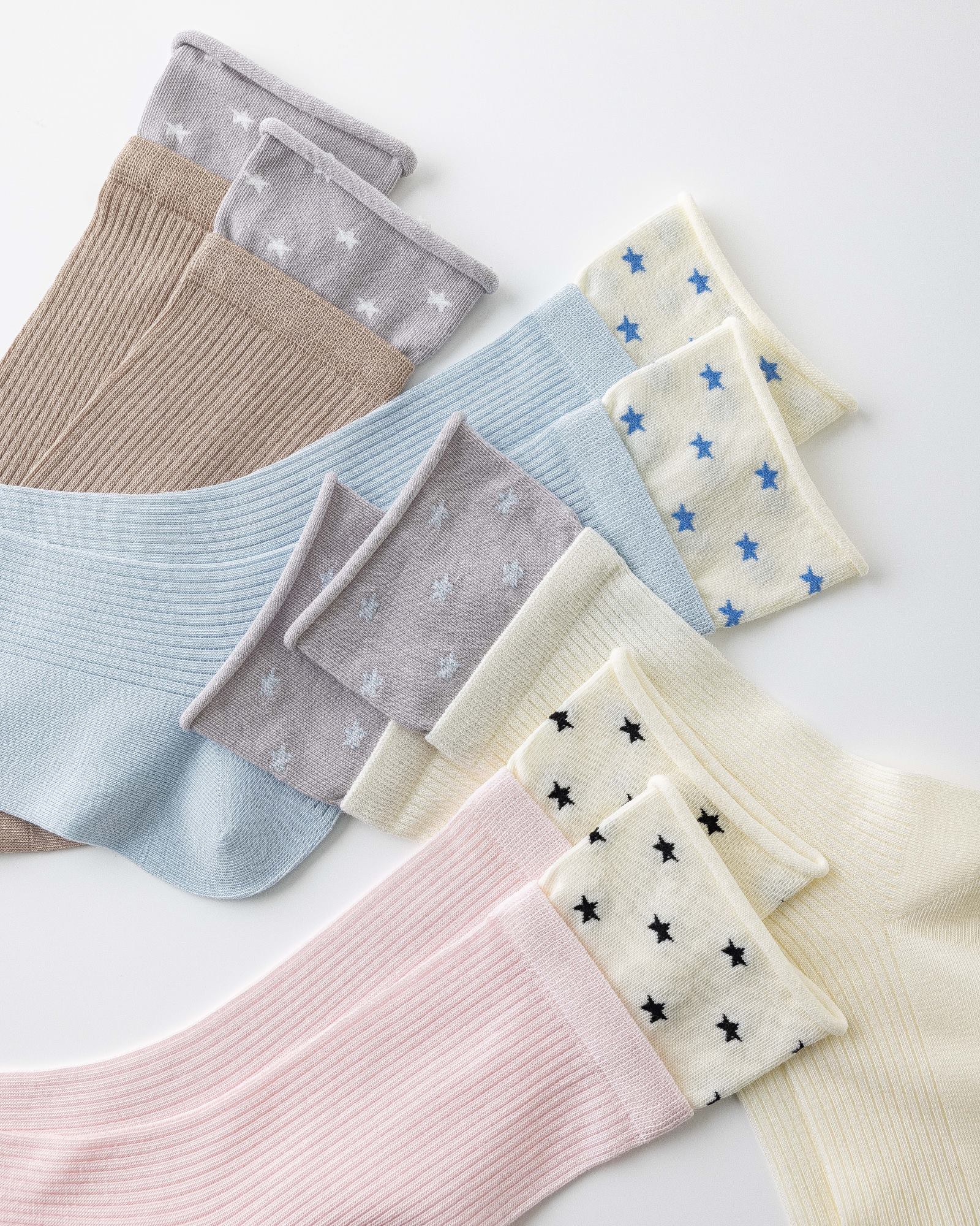 Womens Crew Socks Layered Rib Star Mesh Cute Sheer Socks - SWEET NANA