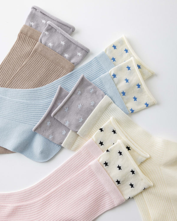 Womens Crew Socks Layered Rib Star Mesh Cute Sheer Socks - SWEET NANA