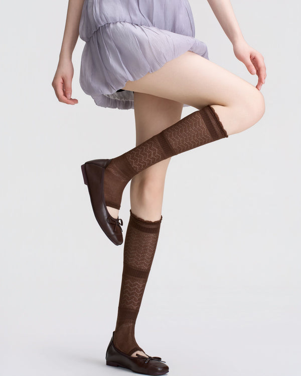 Womens Crew Socks Lyocell Mulberry Silk Large Mesh Lace Breathable Slouchy