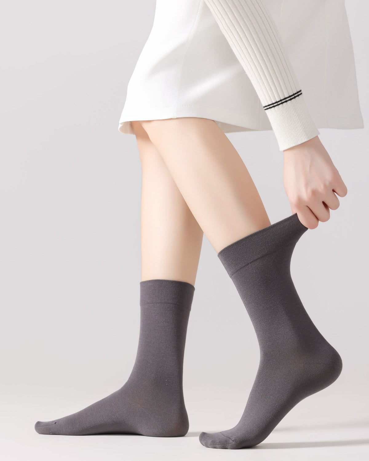 Womens Crew Socks Lyocell Mulberry Silk Seamless Breathable Slouchy Morandi