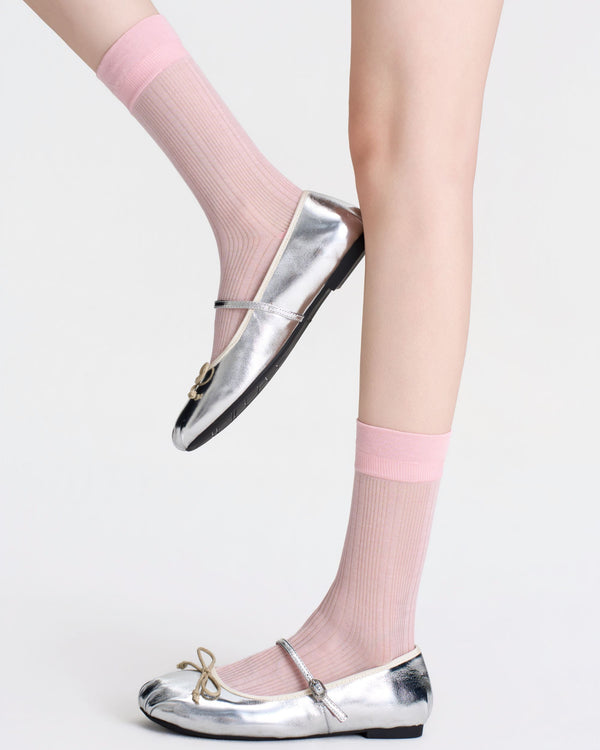 Womens Crew Socks Lyocell Mulberry Silk Sheer Vertical Stripe Breathable
