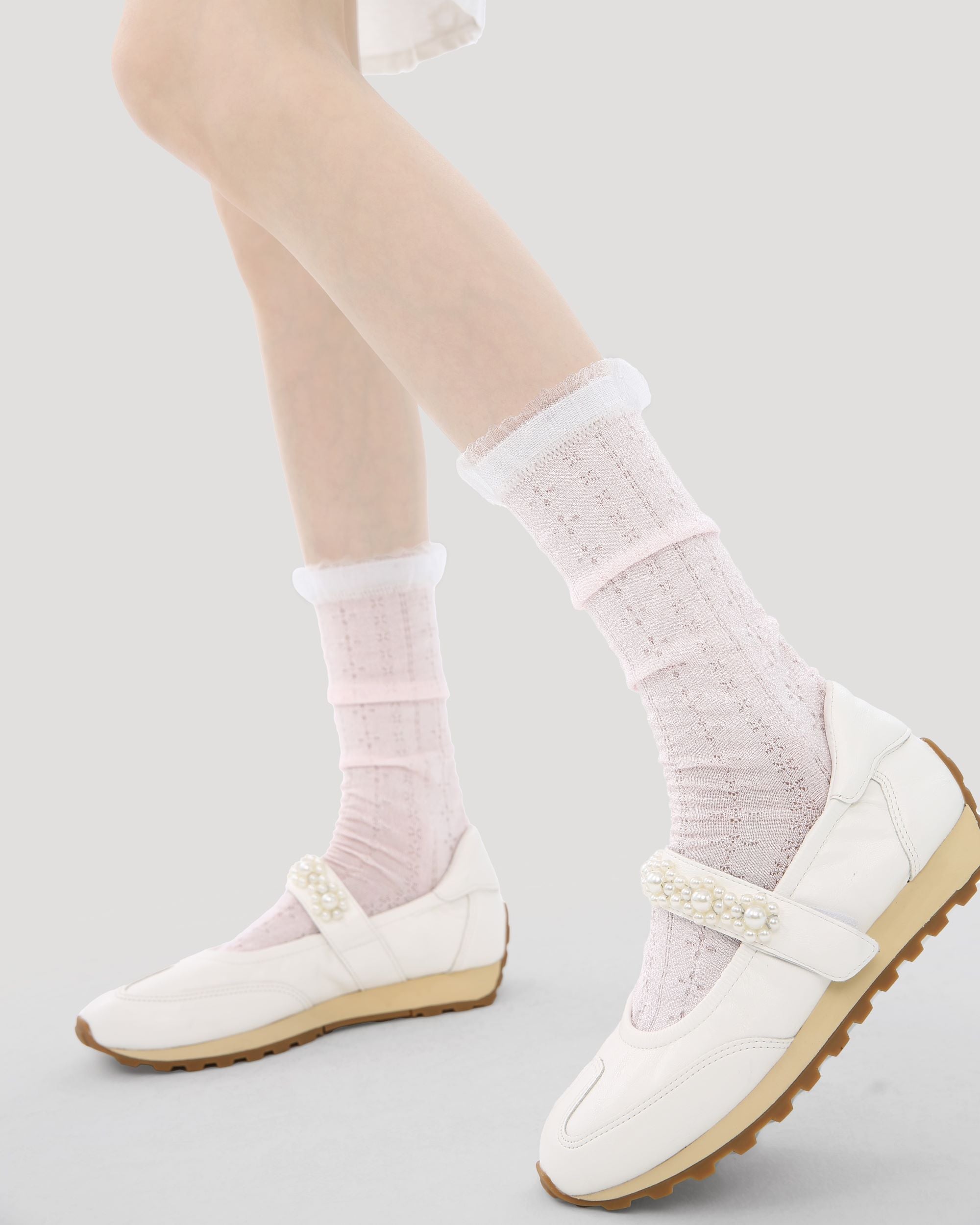 Womens Crew Socks Pastel Pink Blue Ruffle Ribbed Slouchy Everyday Secondary image