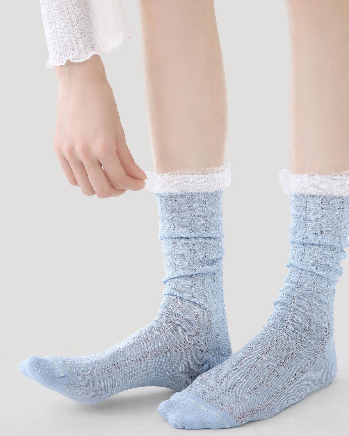 Womens Crew Socks Pastel Pink Blue Ruffle Ribbed Slouchy Everyday