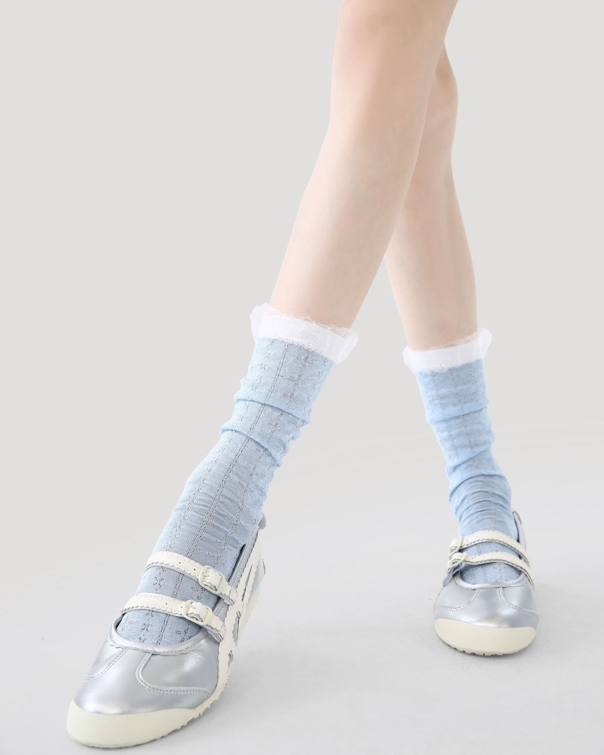 Womens Crew Socks Pastel Pink Blue Ruffle Ribbed Slouchy Everyday