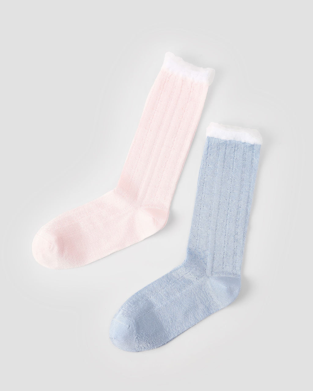 Womens Crew Socks Pastel Pink Blue Ruffle Ribbed Slouchy Everyday