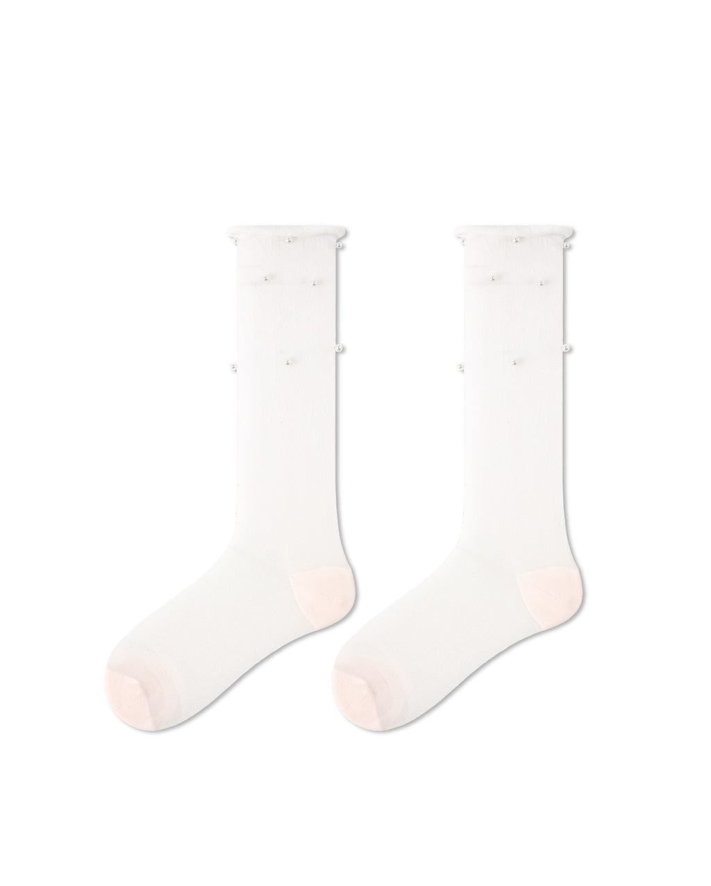 Womens Crew Socks Pearl Decor Ruffle Cuff Slouchy Sheer Everyday