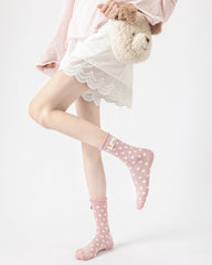 Womens Crew Socks Polka Dot Lace Trim Casual Everyday Style