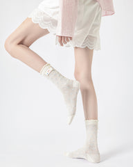 Womens Crew Socks Polka Dot Lace Trim Casual Everyday Style