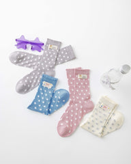 Womens Crew Socks Polka Dot Lace Trim Casual Everyday Sheer Socks - SWEET NANA