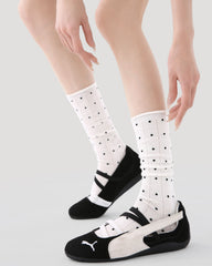 Womens Crew Socks Polka Dot Slouchy Color Contrast Everyday Combed Cotton