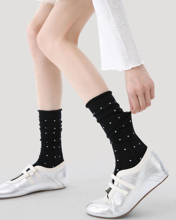 Womens Crew Socks Polka Dot Slouchy Color Contrast Everyday Combed Cotton