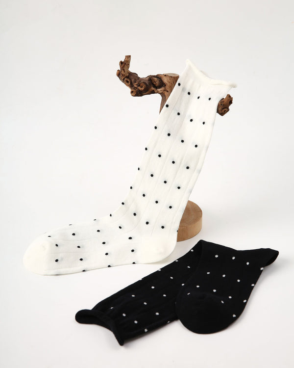 Womens Crew Socks Polka Dot Slouchy Color Contrast Everyday Combed Cotton