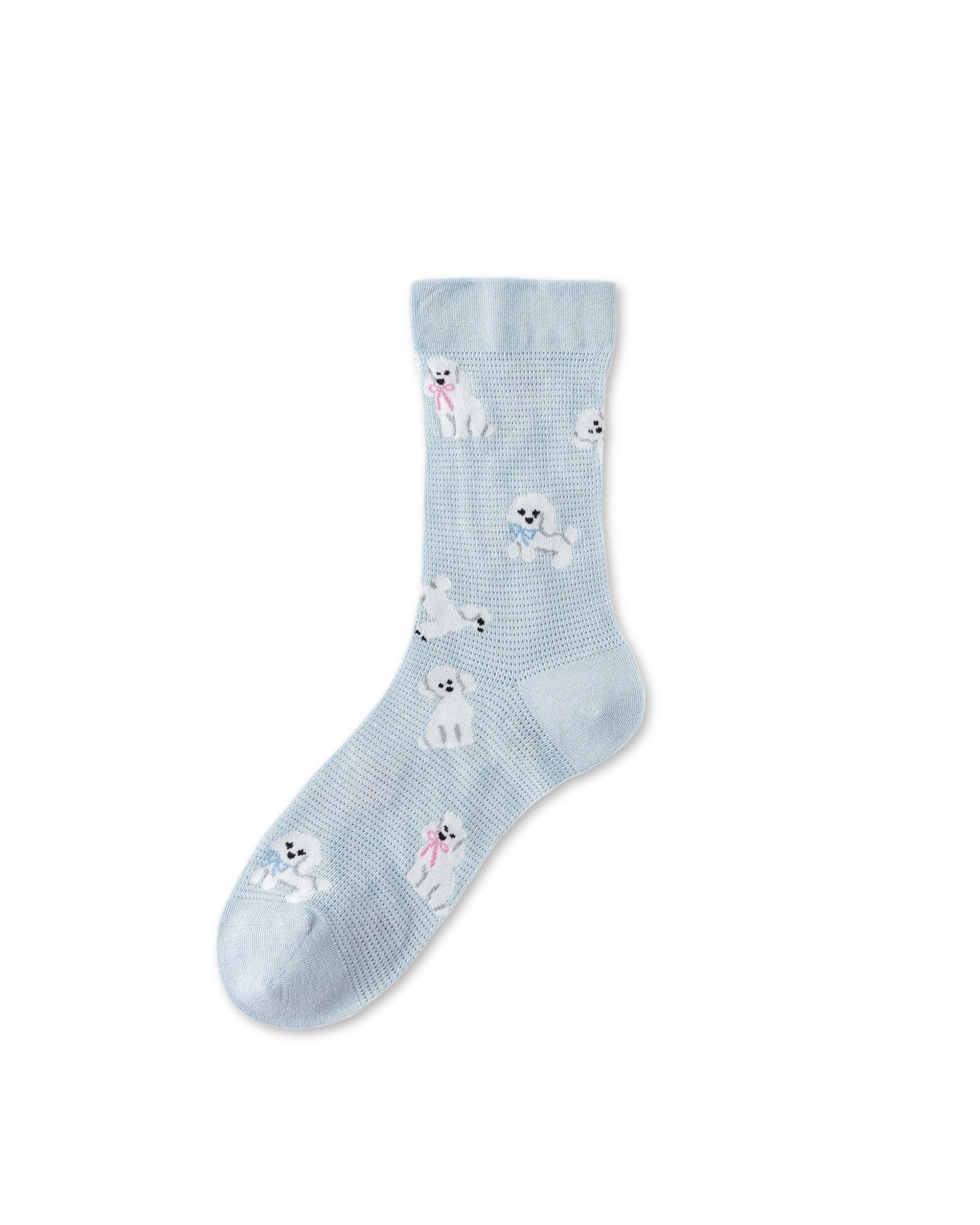 Womens Crew Socks Puppy Team Stripe Poodle Pattern Cute Sheer Socks - SWEET NANA