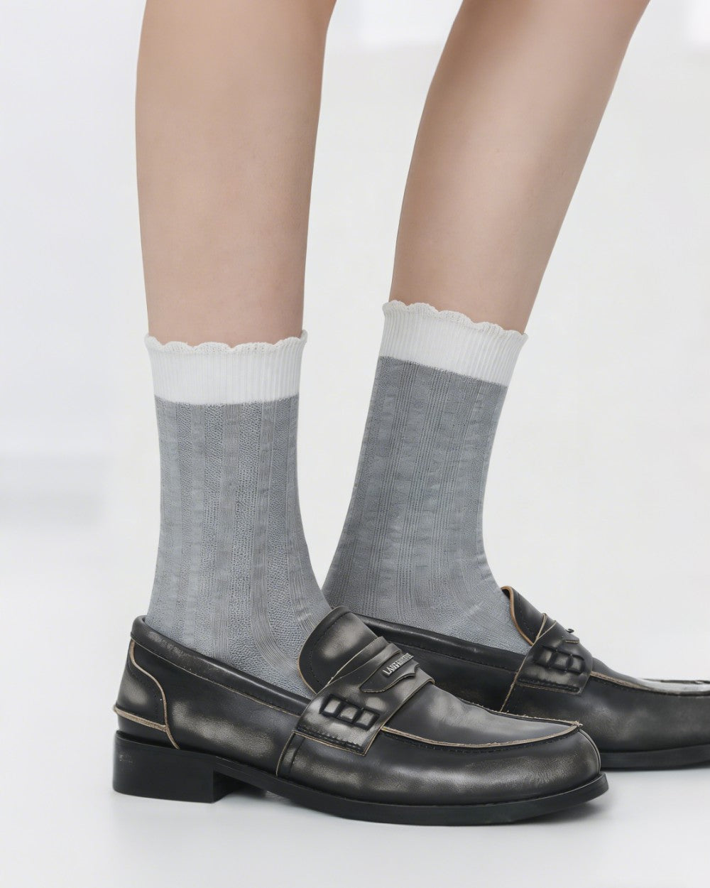 女士復古顏色撞色色塊休閒中筒襪子