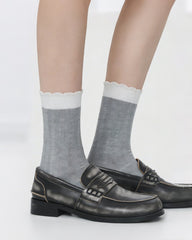 女士復古顏色撞色色塊休閒中筒襪子