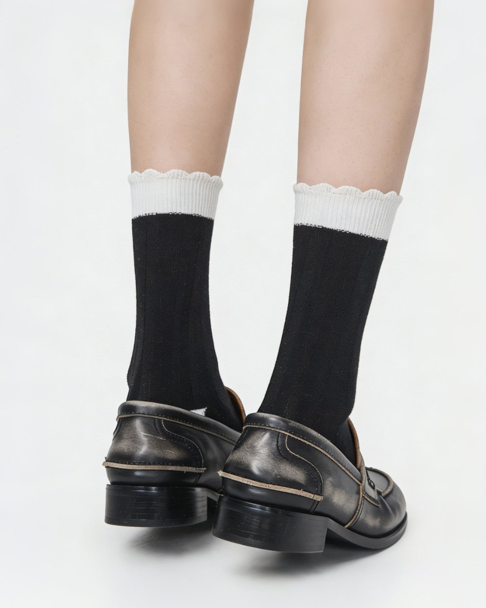 女士復古顏色撞色色塊休閒中筒襪子