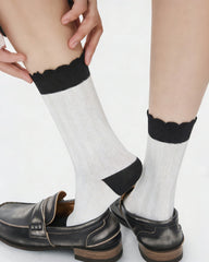 女士復古顏色撞色色塊休閒中筒襪子