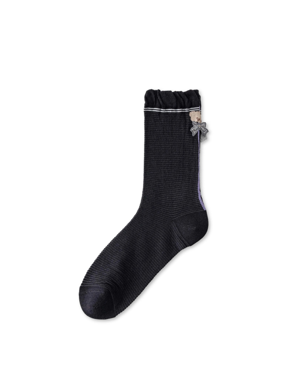 Womens Crew Socks Ruffle Bear Bow Pattern Cute Casual Sheer Socks - SWEET NANA