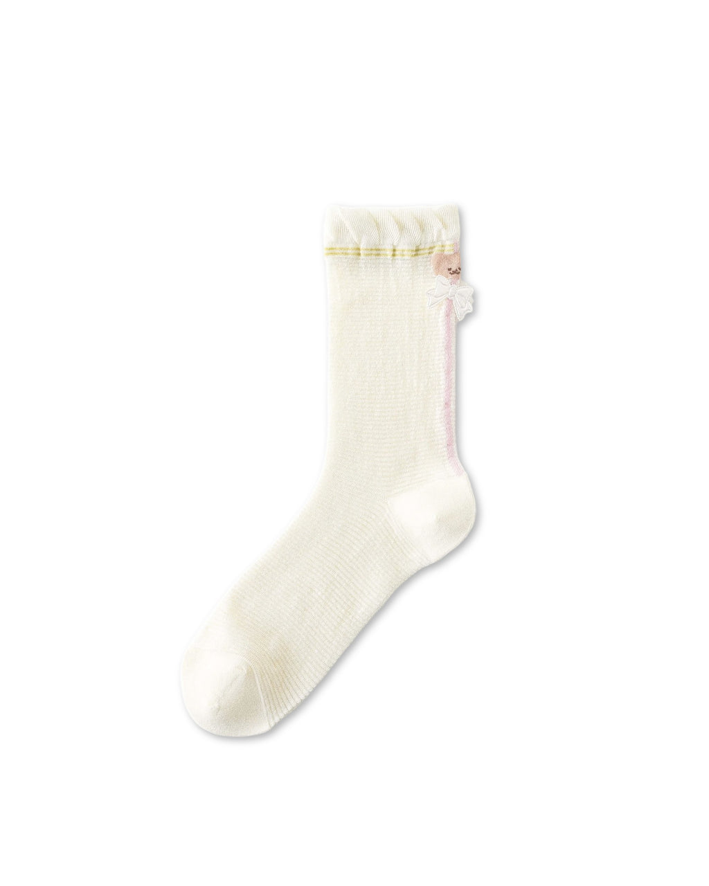 Womens Crew Socks Ruffle Bear Bow Pattern Cute Casual Sheer Socks - SWEET NANA