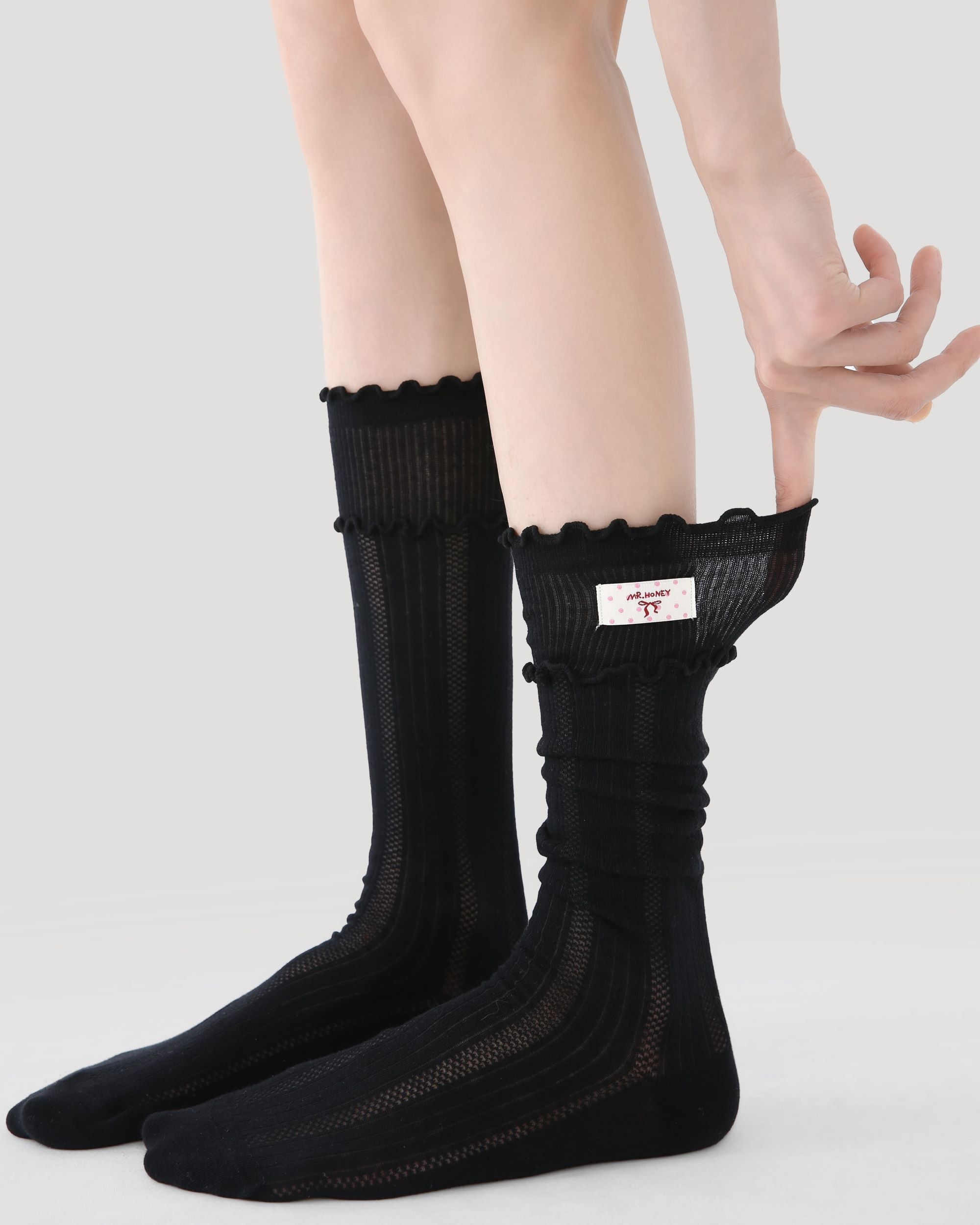 Womens Crew Socks Ruffle Polka Dot Slouchy Contrast Everyday Secondary image