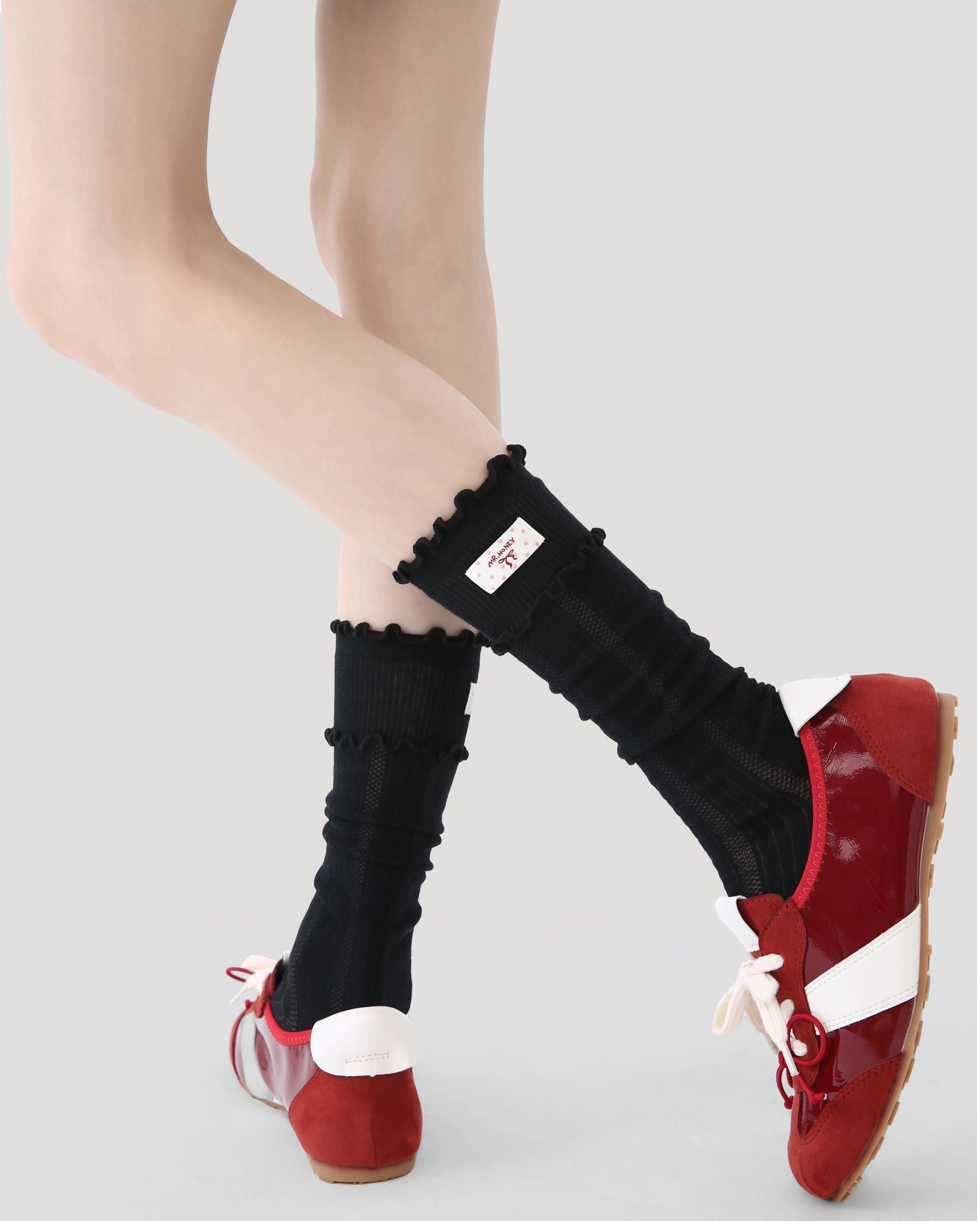 Womens Crew Socks Ruffle Polka Dot Slouchy Contrast Everyday
