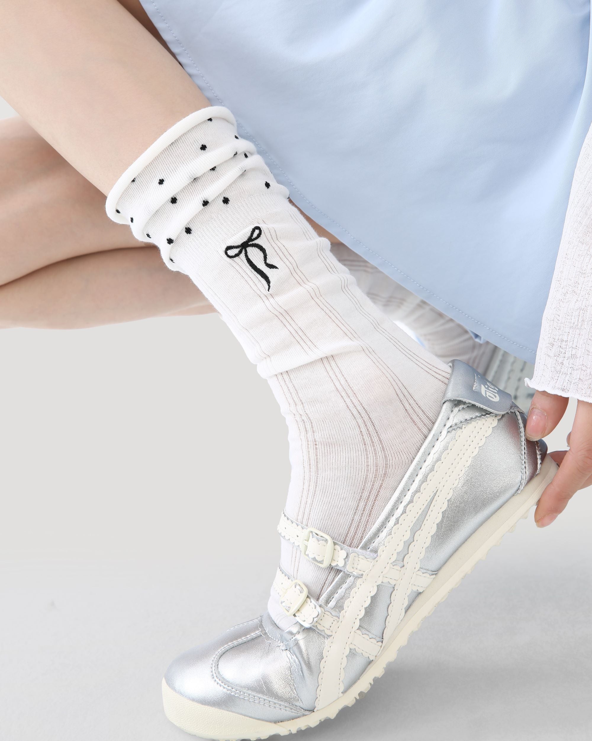 Womens Crew Socks Star Bow Pattern Slouchy Contrast Everyday Combed Cotton Main image