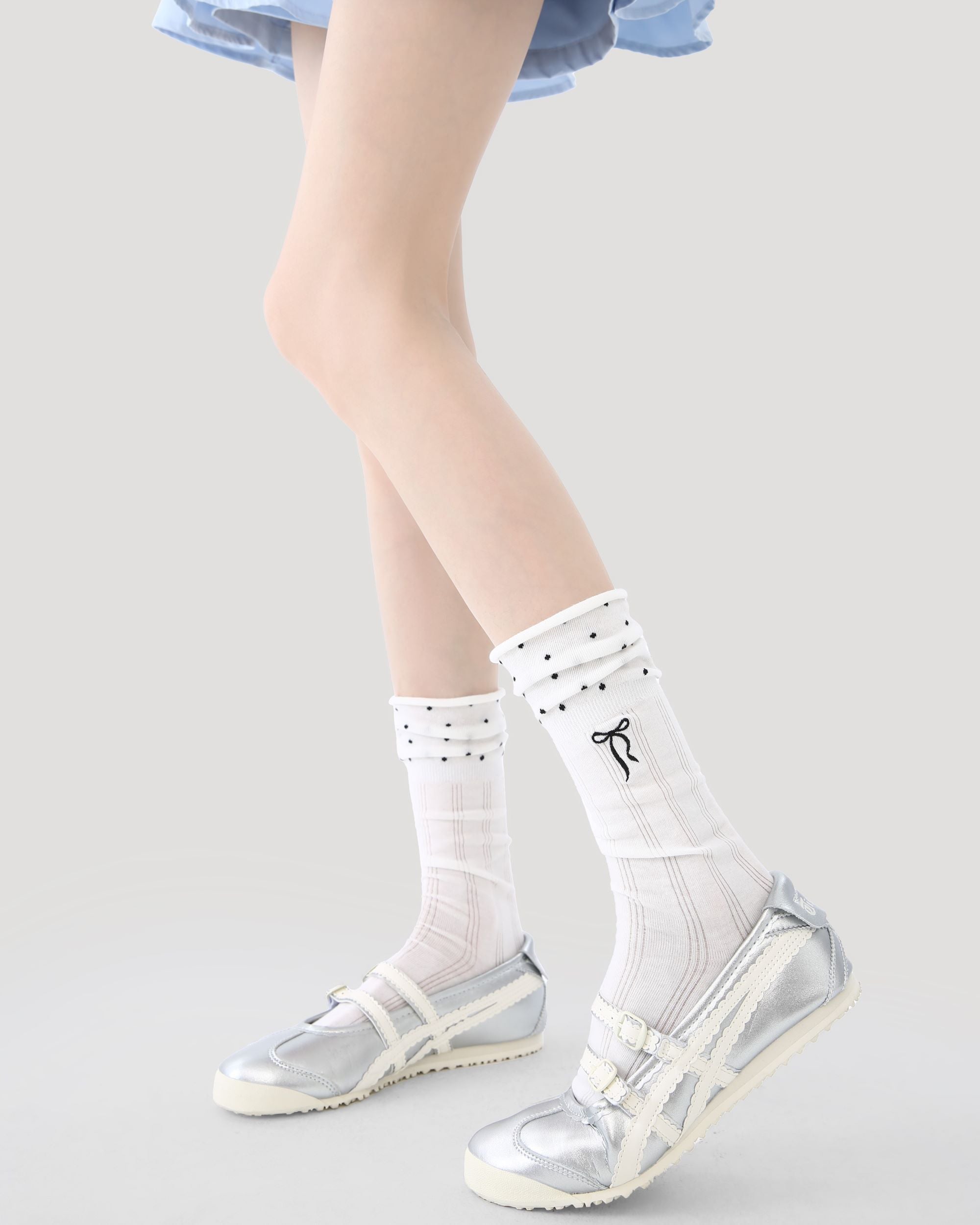 Womens Crew Socks Star Bow Pattern Slouchy Contrast Everyday Combed Cotton