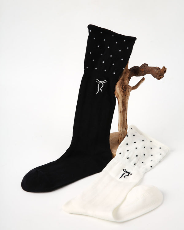 Womens Crew Socks Star Bow Pattern Slouchy Contrast Everyday Combed Cotton