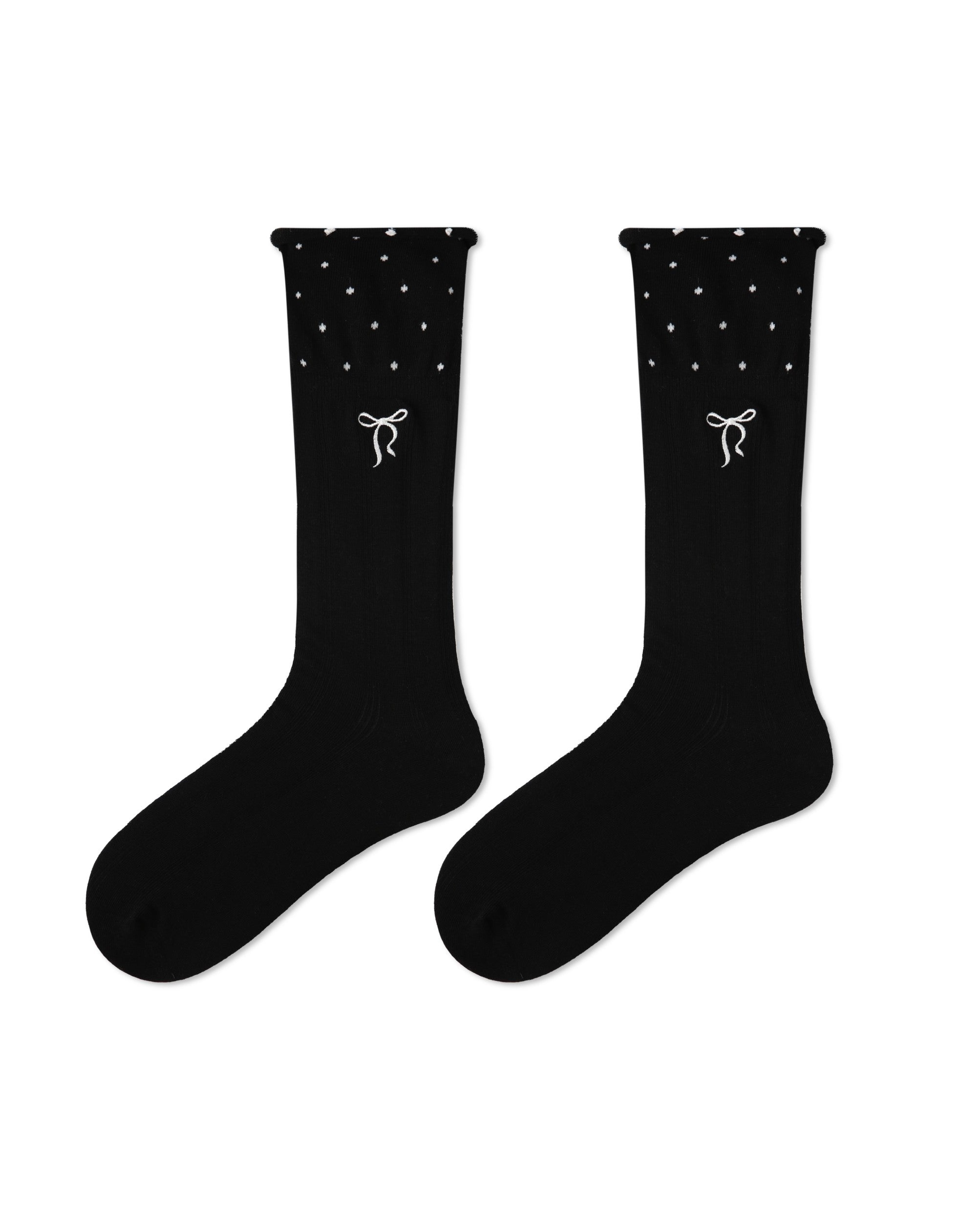 Womens Crew Socks Star Bow Pattern Slouchy Contrast Everyday Combed Cotton