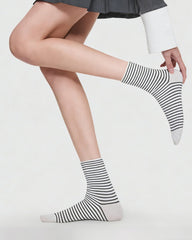Womens Crew Socks Stripe Silk Blend Ribbed Casual Socks