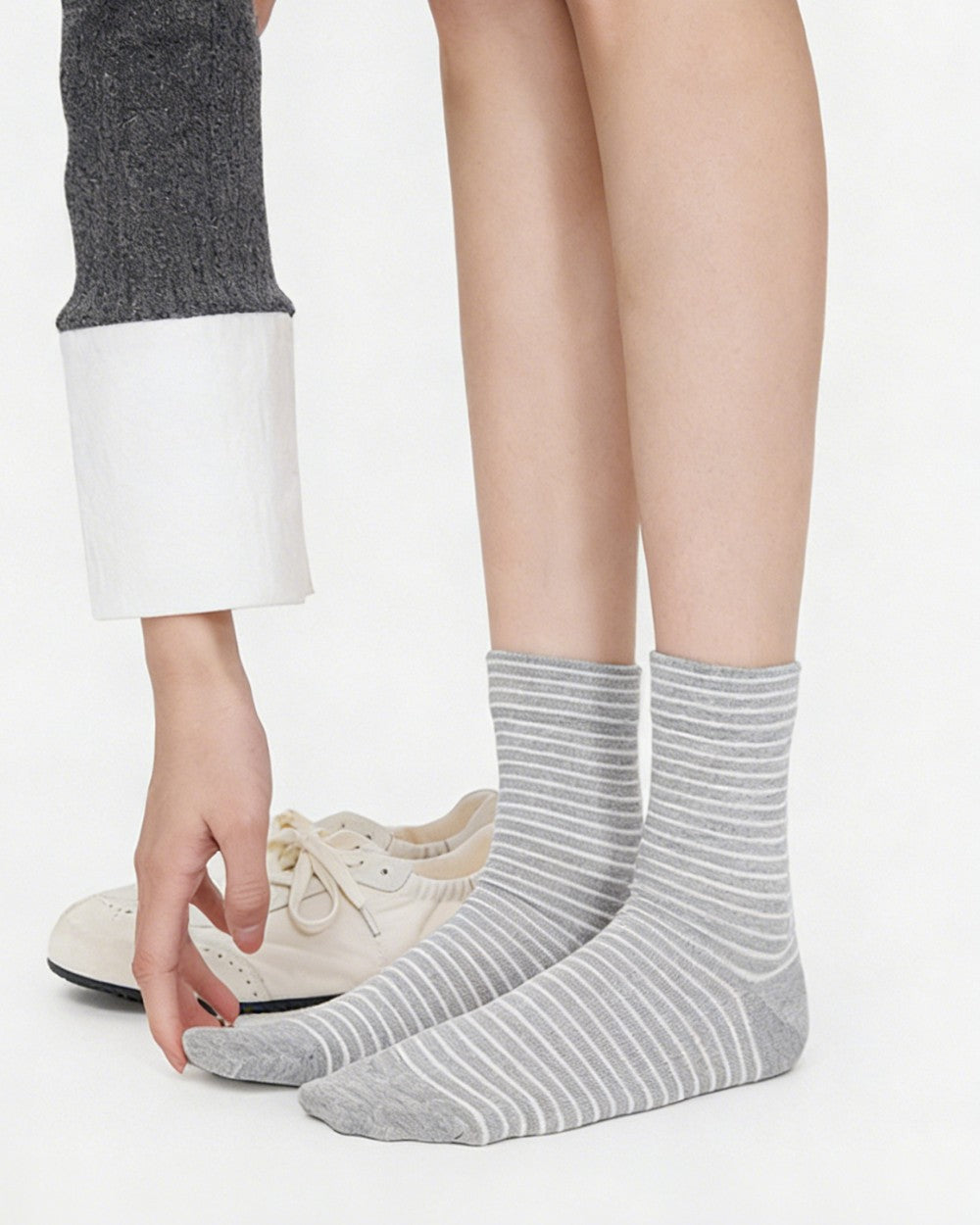 Womens Crew Socks Stripe Silk Blend Ribbed Casual Socks - SWEET NANA