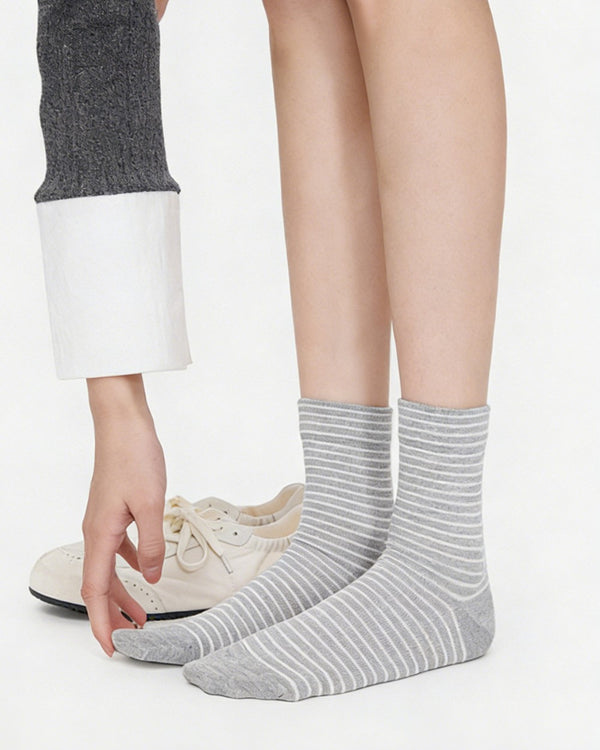 Womens Crew Socks Stripe Silk Blend Ribbed Casual Socks - SWEET NANA