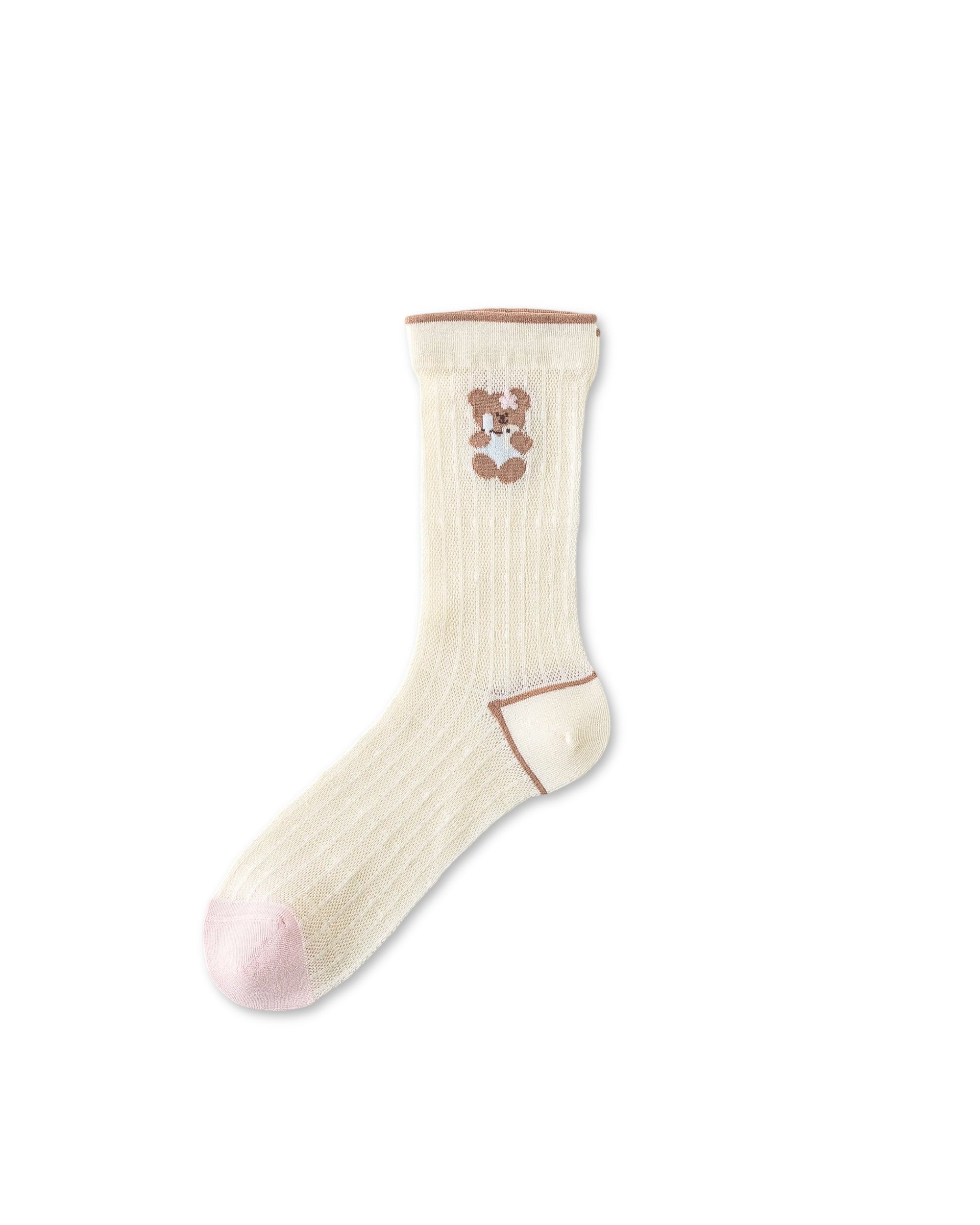 Womens Crew Socks Summer Bear Pattern Lightweight Casual Socks