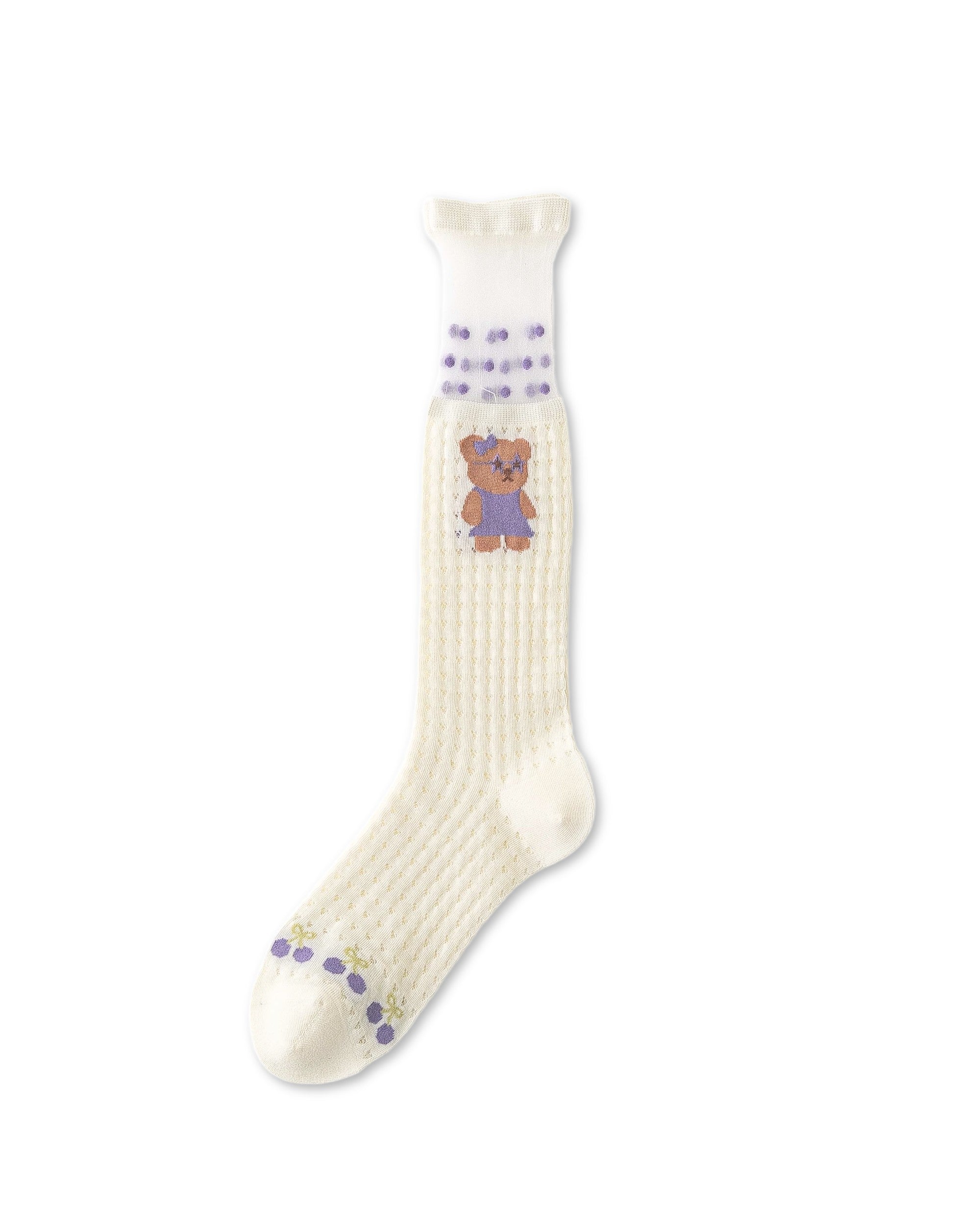 Womens Crew Socks Sunglasses Bear Stack Mesh Cute Sheer Socks - SWEET NANA