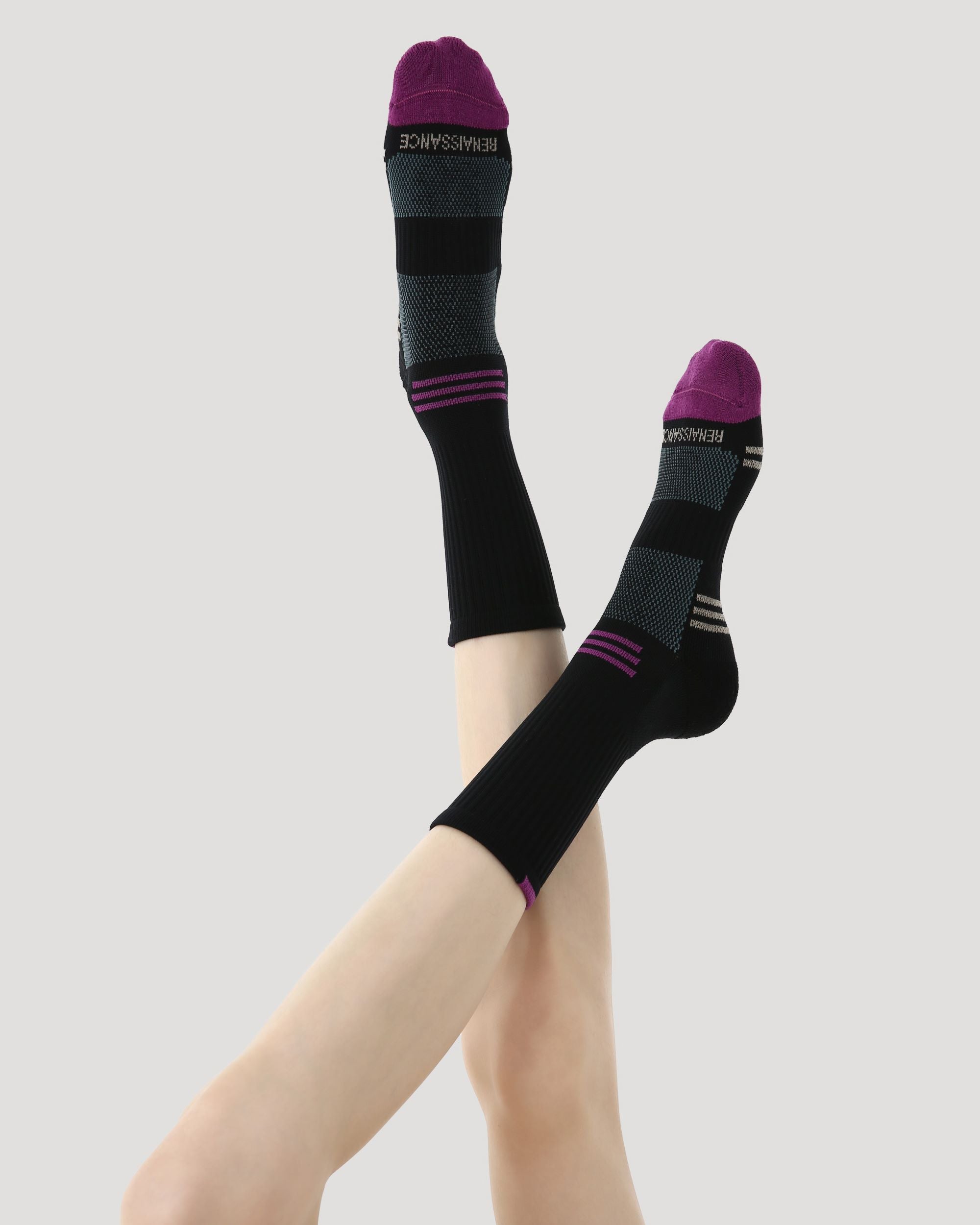 Womens Crew Thin Sports Compression Socks Cushioned Sole Black - SWEET NANA