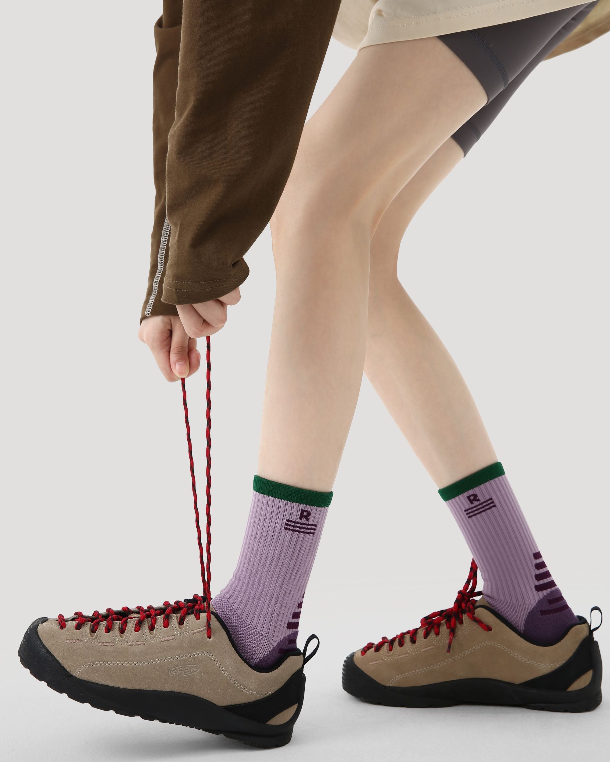 Womens Crew Thin Sports Compression Socks Green Trim Purple