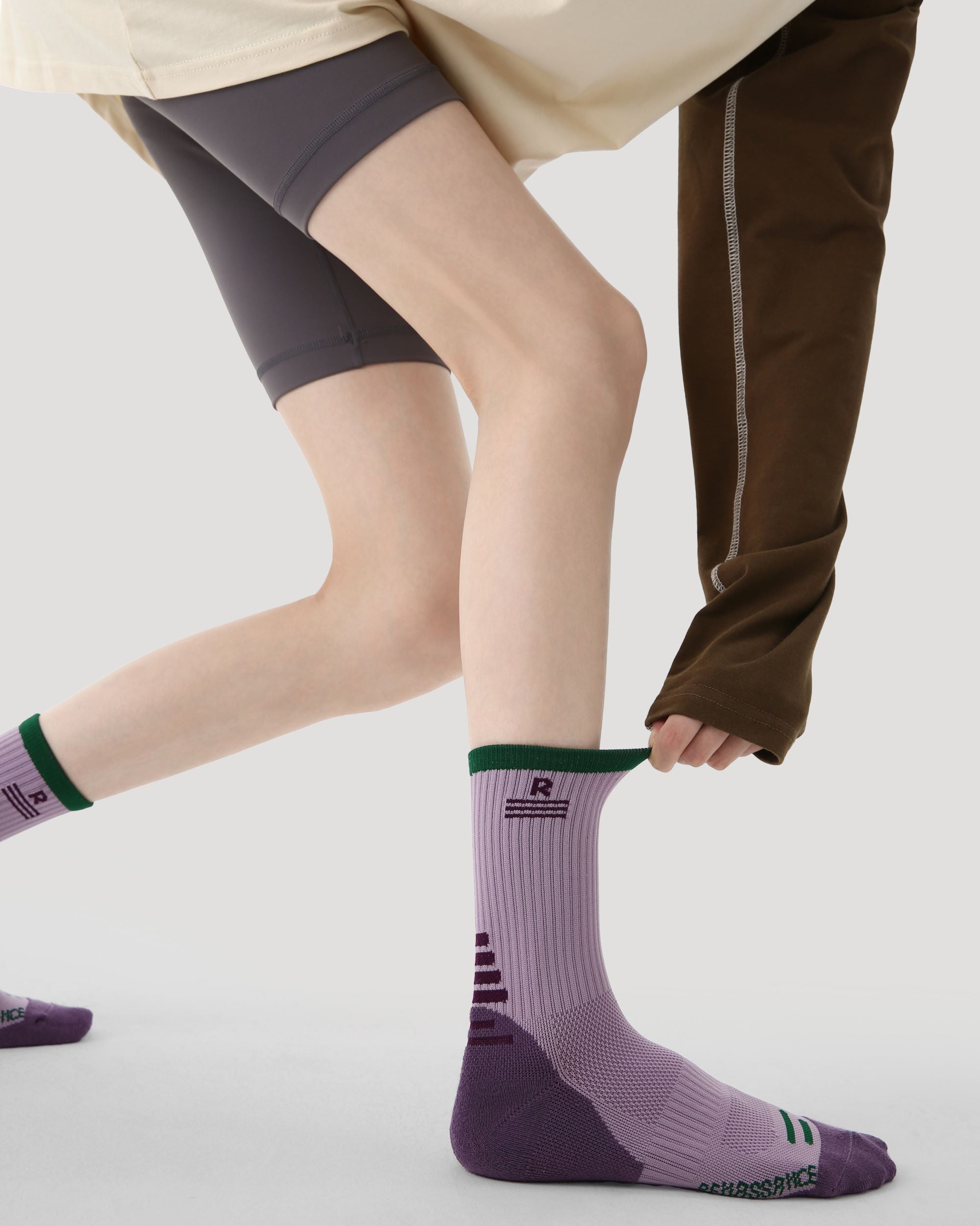 Womens Crew Thin Sports Compression Socks Green Trim Purple