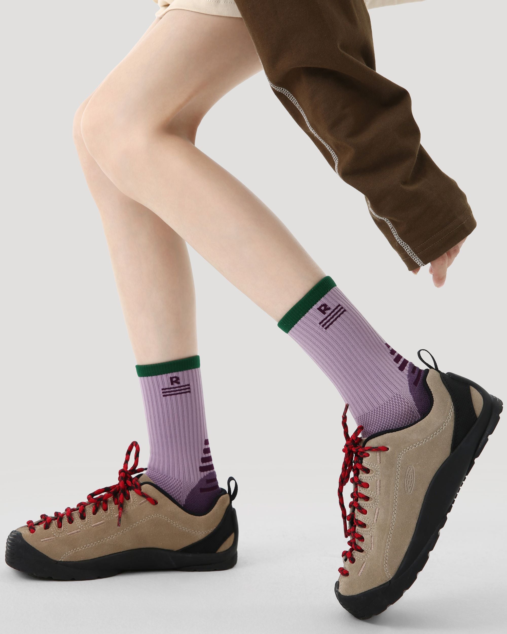 Womens Crew Thin Sports Compression Socks Green Trim Purple