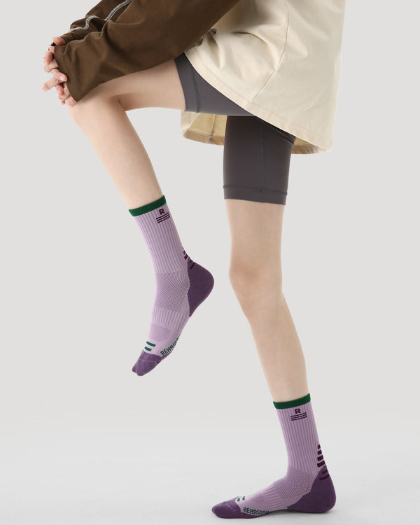 Womens Crew Thin Sports Compression Socks Green Trim Purple - SWEET NANA