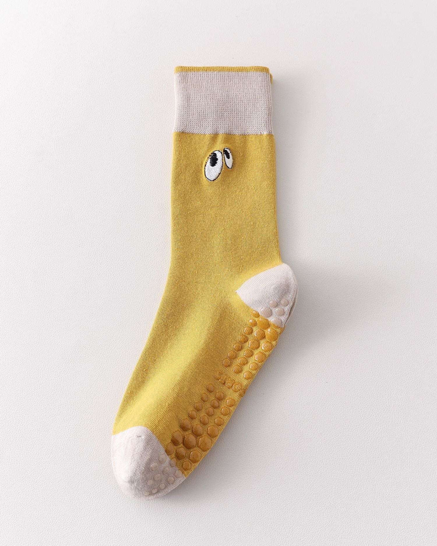 Womens Cute Eye Crew Yoga Socks Non Slip Combed Cotton Color Block