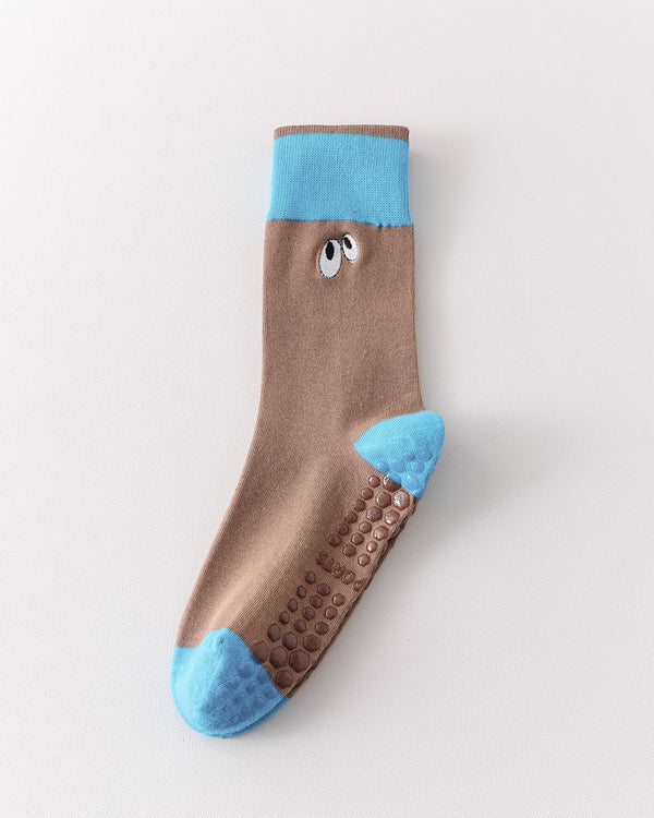 Womens Cute Eye Crew Yoga Socks Non Slip Combed Cotton Color Block - SWEET NANA