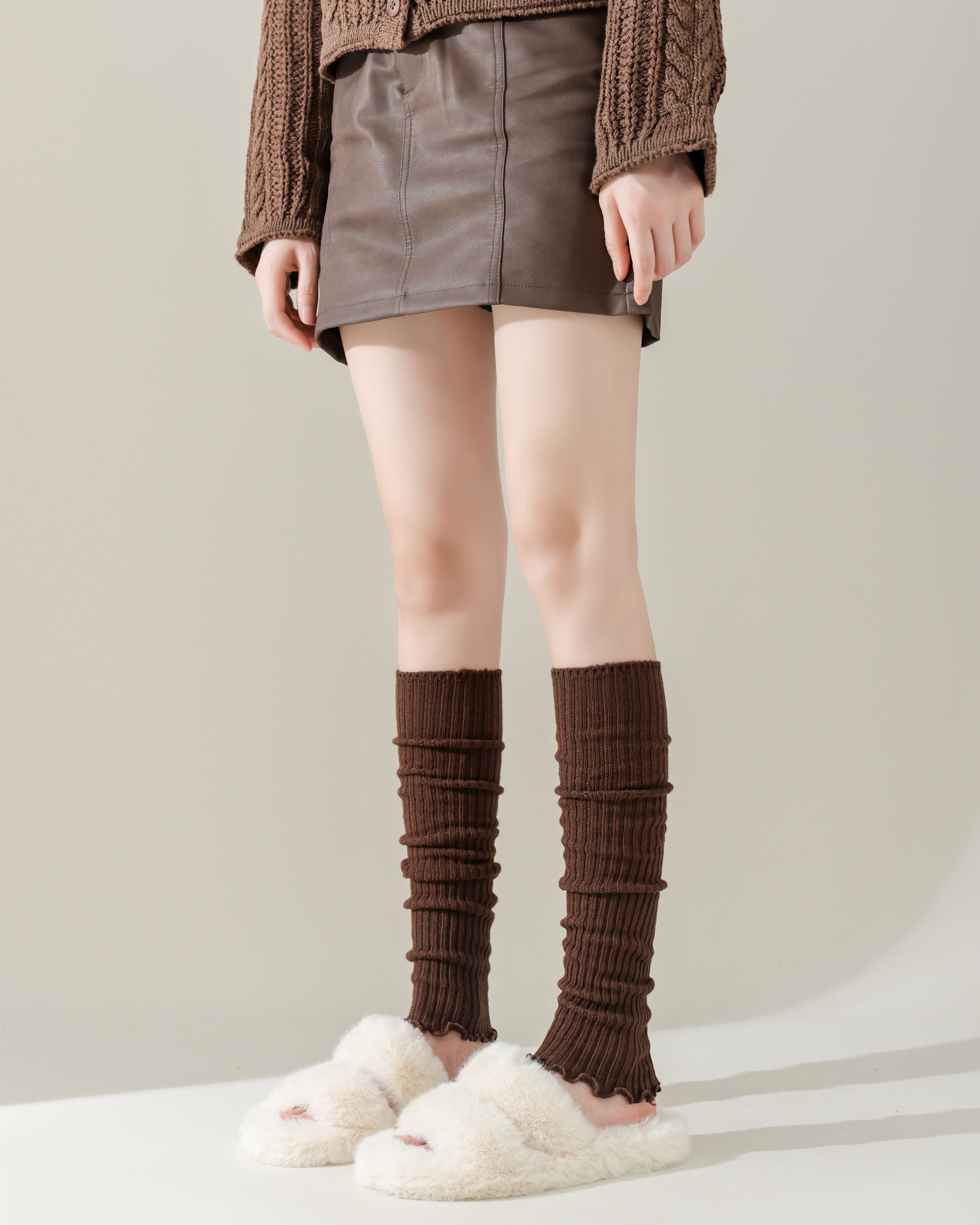 Womens Fashion Leg Warmers Thick Knit Ruffled Cuff Slim Look