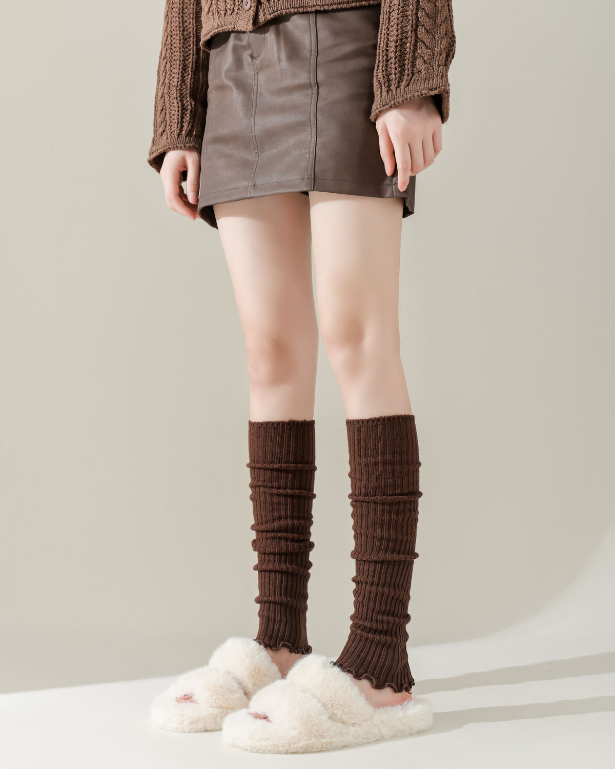 Womens Fashion Leg Warmers Thick Knit Ruffled Cuff Slim Look