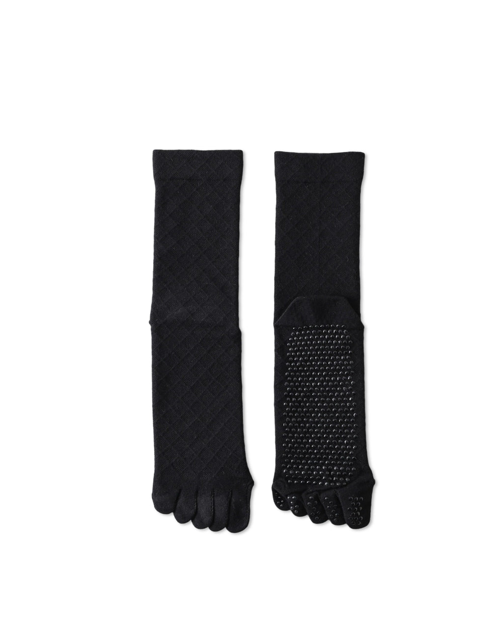 Womens Five Toe Crew Socks Diamond Pattern Grip Non Slip Ribbed Combed Cotton